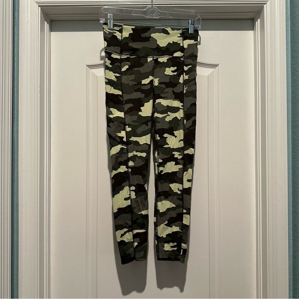 Lululemon Athletica Fast and Free High Rise Camouflage Green and Brown Leggings